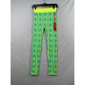 Roma Concept Leggings Womens S/M Lime Blue Geometric Maze Neon High Waist LG2283